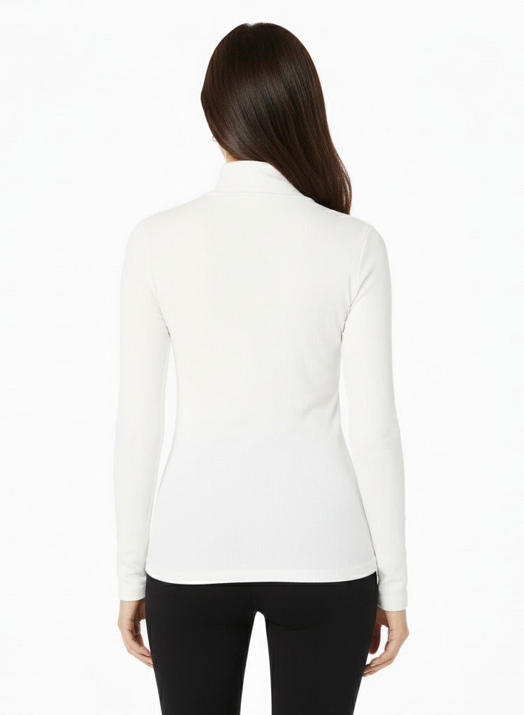 Comodo Women's Classic White Turtleneck Sweater, Long Sleeve Mock Neck Top, Bodywear Basic Top - Image 3